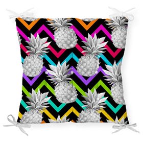 RealHomes P3250 Siyah Zigzag Temalı Ananas Desenli Modern Pofidik Sandalye Minderi