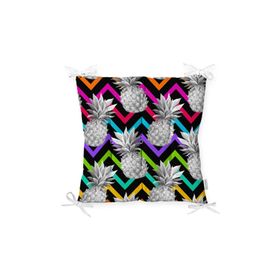 RealHomes P3250 Siyah Zigzag Temalı Ananas Desenli Modern Pofidik Sandalye Minderi