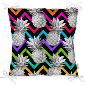 RealHomes P3250 Siyah Zigzag Temalı Ananas Desenli Modern Pofidik Sandalye Minderi