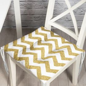RealHomes P3257 Zigzag Altın Kabartma Desenli Modern Tasarımlı Pofidik Sandalye Minderi