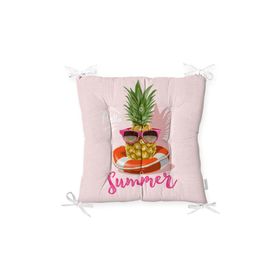RealHomes P3263 Pembe Zeminli Summer Ananas Desenli Pofidik Sandalye Minderi