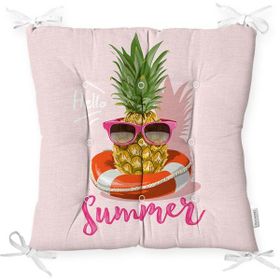 RealHomes P3263 Pembe Zeminli Summer Ananas Desenli Pofidik Sandalye Minderi