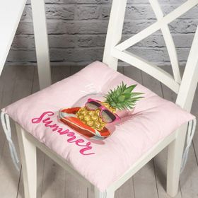 RealHomes P3263 Pembe Zeminli Summer Ananas Desenli Pofidik Sandalye Minderi
