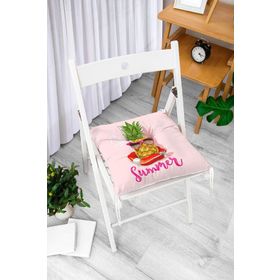 RealHomes P3263 Pembe Zeminli Summer Ananas Desenli Pofidik Sandalye Minderi