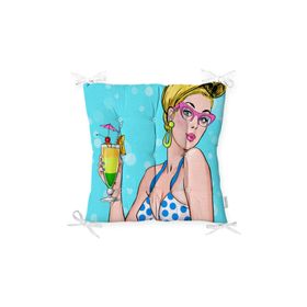 RealHomes P3270 Pop Art Girl Özel Tasarım Dekoratif Pofidik Sandalye Minderi