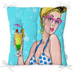 RealHomes P3270 Pop Art Girl Özel Tasarım Dekoratif Pofidik Sandalye Minderi