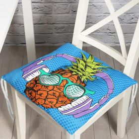 RealHomes P3272 Mavi Zeminli Tropikal Ananas Tasarımlı Pofidik Sandalye Minderi