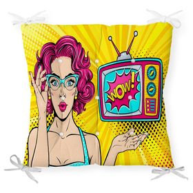 RealHomes P3275 Pop Art Wow Desenli Özel Tasarım Dekoratif Pofidik Sandalye Minderi