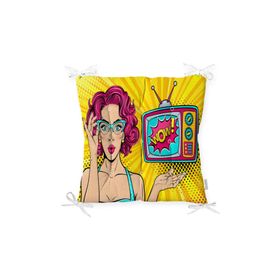 RealHomes P3275 Pop Art Wow Desenli Özel Tasarım Dekoratif Pofidik Sandalye Minderi