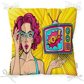 RealHomes P3275 Pop Art Wow Desenli Özel Tasarım Dekoratif Pofidik Sandalye Minderi