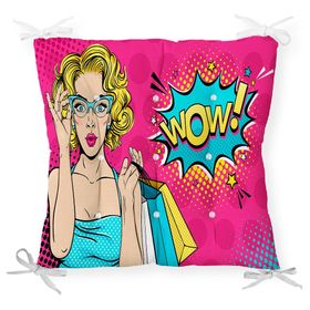 RealHomes P3278 Pempe Pop Art Wow Tasarımlı Dekoratif Pofidik Sandalye Minderi