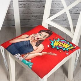 RealHomes P3281 Kırmızı Zeminli Popart Wow Desenli Modern Pofidik Sandalye Minderi
