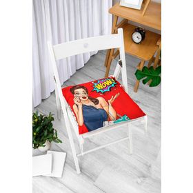 RealHomes P3281 Kırmızı Zeminli Popart Wow Desenli Modern Pofidik Sandalye Minderi
