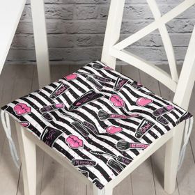 RealHomes P3286 Siyah Çizgili Popart Makeup Desenli Dekoratif Pofidik Sandalye Minderi