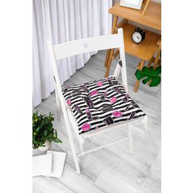 RealHomes P3286 Siyah Çizgili Popart Makeup Desenli Dekoratif Pofidik Sandalye Minderi