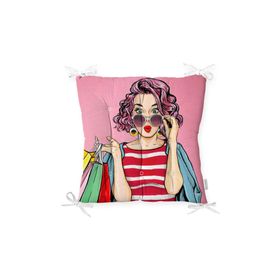 RealHomes P3289 Pembe Zeminli Popart Desenli Dekoratif Pofidik Sandalye Minderi