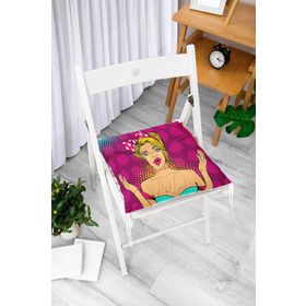 RealHomes P3291 Fuşya Puanlı Popart Desenli Dekoratif Pofidik Sandalye Minderi