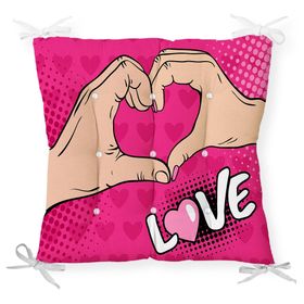 RealHomes P3299 Pembe Love Popart Tasarımlı Dijital Baskılı Pofidik Sandalye Minderi