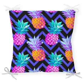 RealHomes P3324 Mavi Zigzag Zeminli Ananas Desenli Dekoratif Pofidik Sandalye Minderi
