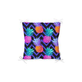 RealHomes P3324 Mavi Zigzag Zeminli Ananas Desenli Dekoratif Pofidik Sandalye Minderi