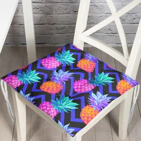 RealHomes P3324 Mavi Zigzag Zeminli Ananas Desenli Dekoratif Pofidik Sandalye Minderi