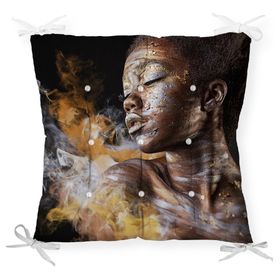 RealHomes P3338 African Woman Etnik Desenli Dijital Baskılı Pofidik Sandalye Minderi