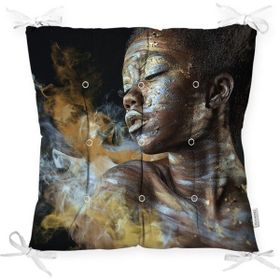 RealHomes P3338 African Woman Etnik Desenli Dijital Baskılı Pofidik Sandalye Minderi