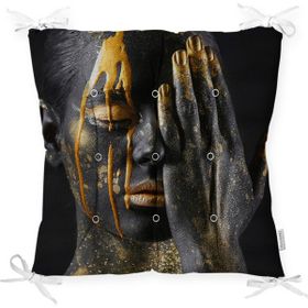 RealHomes P3339 Gold Afrika Woman Tasarımlı 3D Modern Pofidik Sandalye Minderi