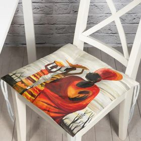 RealHomes P3341 Afrikan Yağlı Boya Çizimli 3D Dekoratif Pofidik Sandalye Minderi