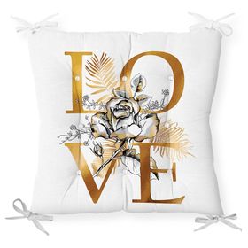 RealHomes P3352 Altın Varaklı Love Tasarımlı Modern Dekoratif Pofidik Sandalye Minderi