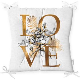 RealHomes P3352 Altın Varaklı Love Tasarımlı Modern Dekoratif Pofidik Sandalye Minderi