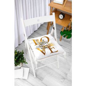 RealHomes P3352 Altın Varaklı Love Tasarımlı Modern Dekoratif Pofidik Sandalye Minderi