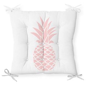 RealHomes P3404 Beyaz Zeminde Pembe Ananas Tasarımlı Dijital Baskılı Pofidik Sandalye Minderi