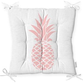RealHomes P3404 Beyaz Zeminde Pembe Ananas Tasarımlı Dijital Baskılı Pofidik Sandalye Minderi
