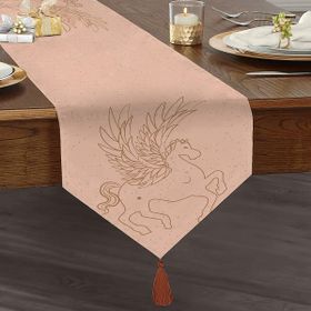 Realhomes Pastel Zemin Üzerinde Unicorn Desenli Dijital Baskılı Özel Tasarım Püsküllü Şönil Üçgen Runner