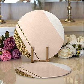 RealHomes Pembe Krem Gold Motifli Dijital Baskılı Modern 2 1 Yuvarlak Servis Altlığı Supla