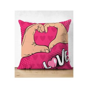 RealHomes Pembe Love Popart Tasarımlı Çift Taraflı Dijital Baskılı Süet Yastık Kırlent Kılıfı