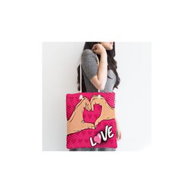 RealHomes Pembe Love Popart Tasarımlı Dijital Baskılı Fermuarlı Kumaş Çanta