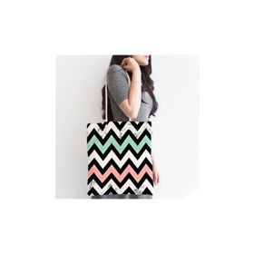 RealHomes Pembe Mavi Geometrik Mermer Zeminli Dijital Baskılı Fermuarlı Kumaş Çanta