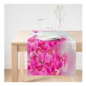 Realhomes Pembe Orkide Motifli Dijital Baskılı Modern Süet Runner