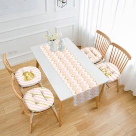 Realhomes Pembe Zemin Üzerinde Gold Detaylı Renkli Zigzag Desenli Dijital Baskılı Özel Tasarım Süet Runner