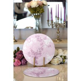 RealHomes Pembe Zemin Üzerinde Sarmaşık Desenli Dijital Baskılı Modern 2'li Yuvarlak Servis Altlığı Supla