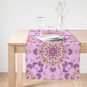 Realhomes Pembe Zeminde Damask Desenli Özel Tasarım Dijital Baskılı Modern Süet Runner