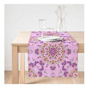 Realhomes Pembe Zeminde Damask Desenli Özel Tasarım Dijital Baskılı Modern Süet Runner