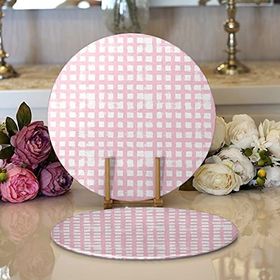 RealHomes Pembe Zeminde Geometrik Kare Motifli Modern 2 1 Yuvarlak Servis Altlığı Supla
