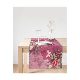 Realhomes Pembe Zeminde Kelebek Desenli Dijital Baskılı Modern Süet Runner