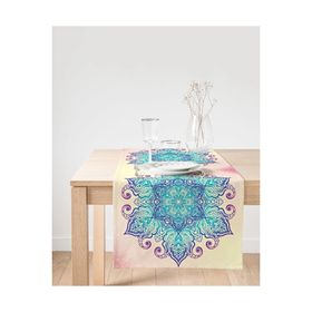 Realhomes Pembe Zeminde Mavi Mandala Çizimli Modern Süet Runner
