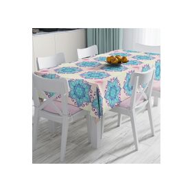 Realhomes Pembe Zeminde Mavi Mandala Çizimli Modern Süet Runner