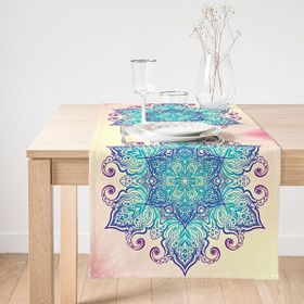 Realhomes Pembe Zeminde Mavi Mandala Çizimli Modern Süet Runner