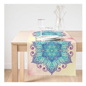 Realhomes Pembe Zeminde Mavi Mandala Çizimli Modern Süet Runner